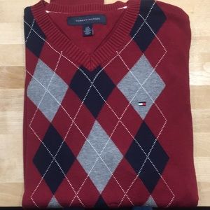 Red/Blue/Grey Tommy Hilfiger Argyle V-Neck Sweater